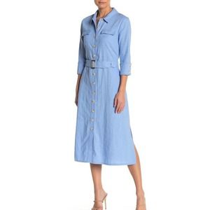 MELLODAY Waist Belt Linen Blend Shirt Dress